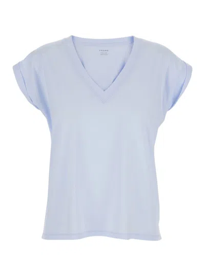 Frame Pima Cotton V-neck Tee In White