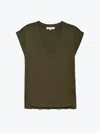 Frame Easy V-neck Tee In Olive Khaki