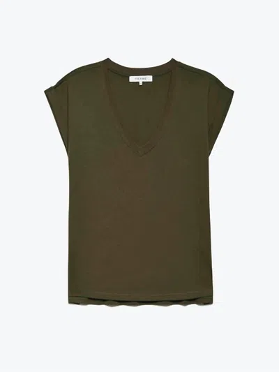 Frame Easy V-neck Tee In Olive Khaki In Multi