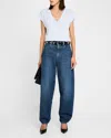 Frame Baggy High Rise Bubble Jeans In Westbury In Light Chambray