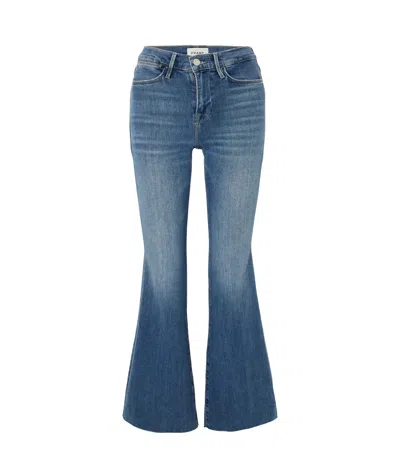Frame Le Easy Flare Frayed Jeans In Blue