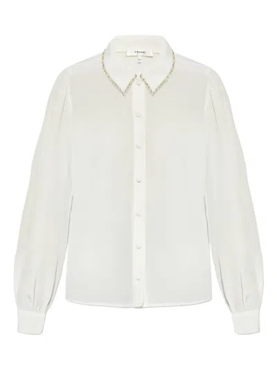 Frame Embellished Collared Blouse In Neutral