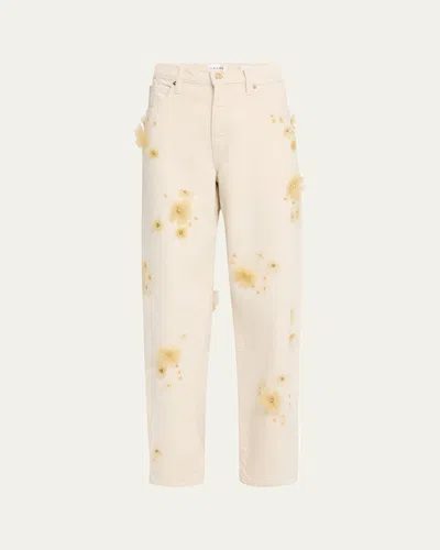 Frame Embellished Low-slung Barrel Jeans In Brown