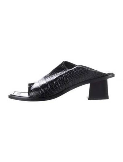 Pre-owned Frame Embossed Leather Animal Print Slides In Black