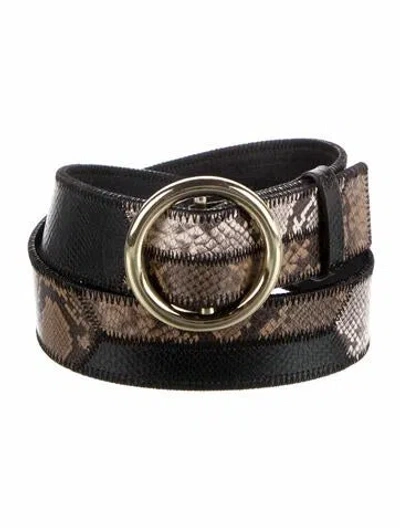 Pre-owned Frame Embossed Leather Belt In Black