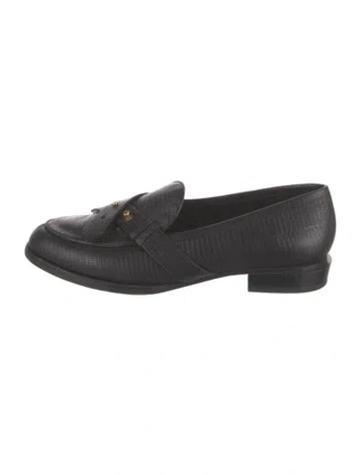 Pre-owned Frame Embossed Leather Loafers In Black