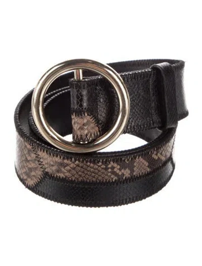 Pre-owned Frame Embossed Leather Waist Belt In Black