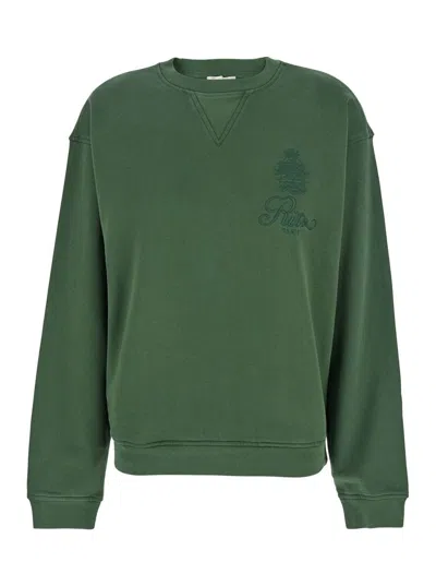 FRAME 'PRIVACY PLEASE' GREEN CREWNECK T-SHIRT WITH TONAL LOGO EMBROIDERY ON THE FRONT IN COTTON BLEND WOMA