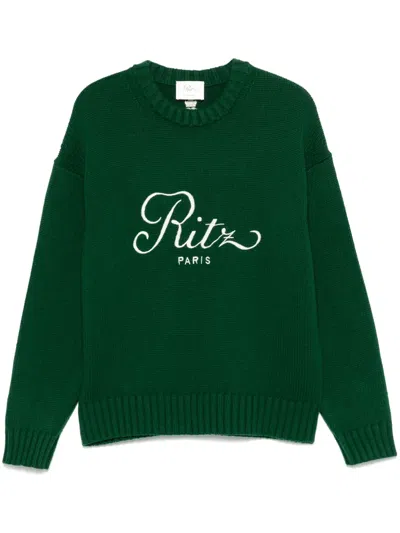 Frame Embroidered-logo Sweater In Green