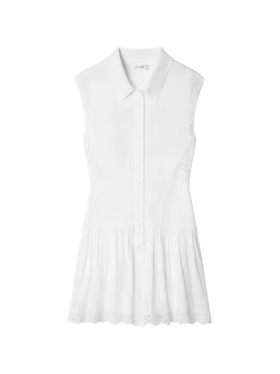 Frame The Embroidered Ramie Button-up Dress In White
