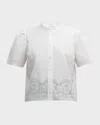 Frame Stripe Split Neck Organic Cotton Popover Top In White
