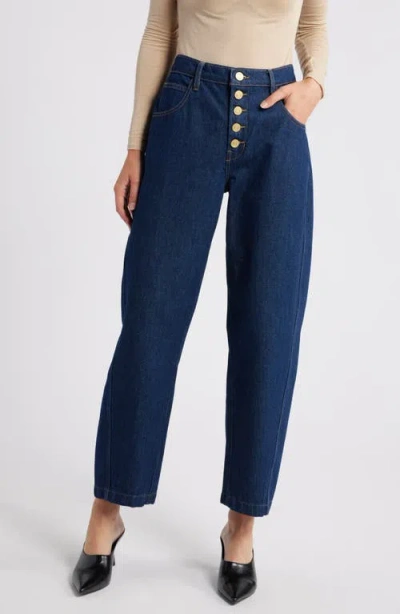Frame Exposed Button Fly Crop Balloon Leg Jeans In Rinse