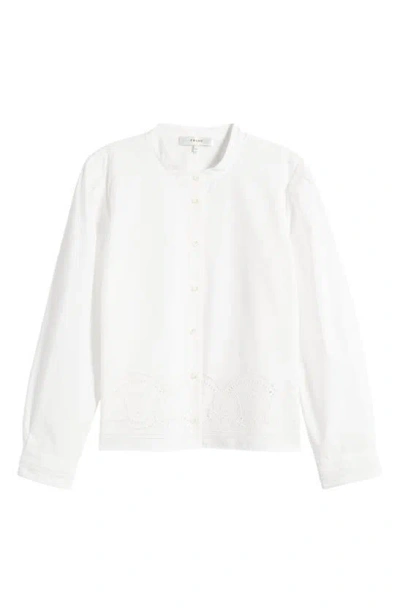 Frame Eyelet Accent Cotton Button-up Shirt In White