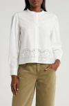 Frame Eyelet Accent Cotton Button-up Shirt In White