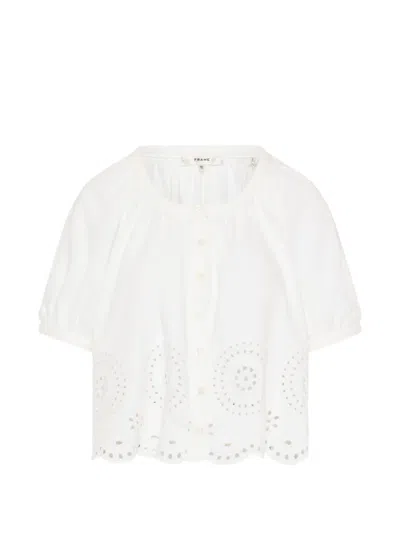 Frame Eyelet Billow Scalloped-hem Blouse In White
