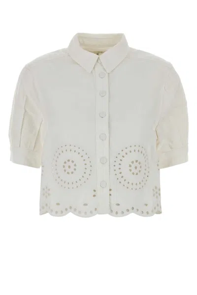 Frame Eyelet Denim Shirt In White
