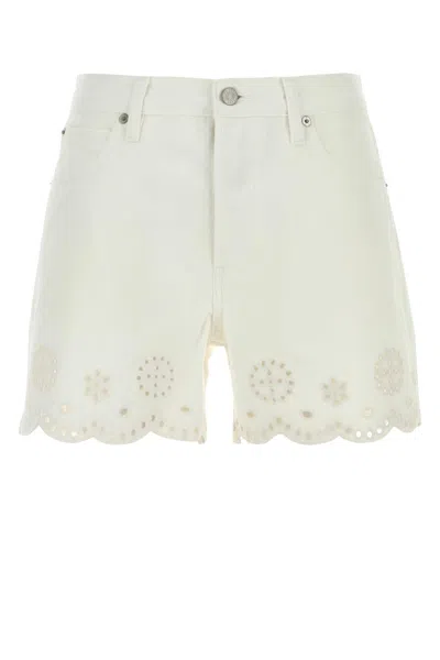 Frame Cotton Eyelet Denim Tailored Shorts In White