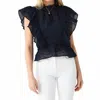 Frame Eyelet Peplum Top In Navy In Blue