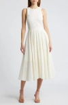 Frame Pleated Broderie Anglaise Cotton Midi Dress In Cream