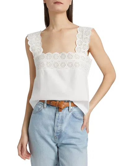 Frame Eyelet Tank Top In White