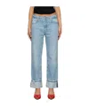 Frame Faded Cuffed Jeans Pants In Blue