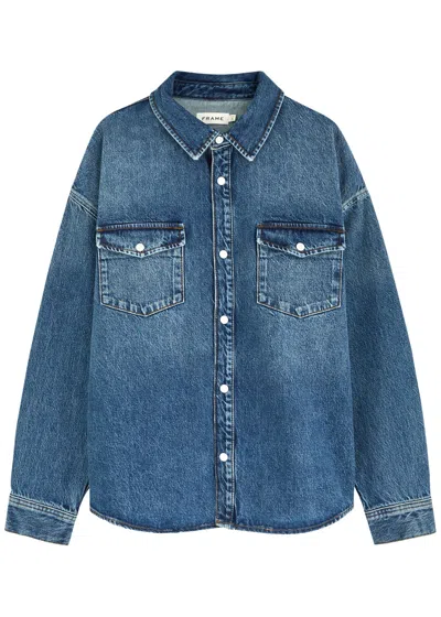 Frame Faded Denim Overshirt In Blue