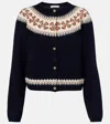 Frame The Cashmere Fair Isle Cardi Navy In Blue