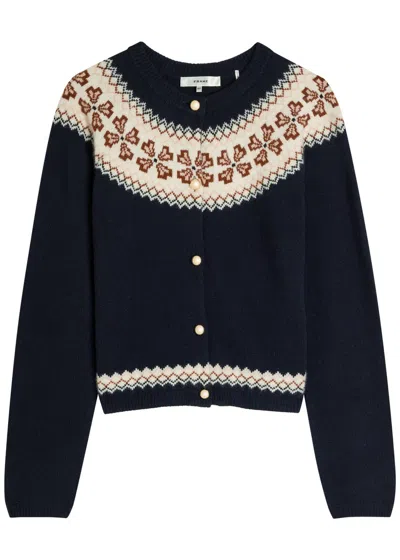 Frame Fair Isle Cashmere Cardigan In Blue