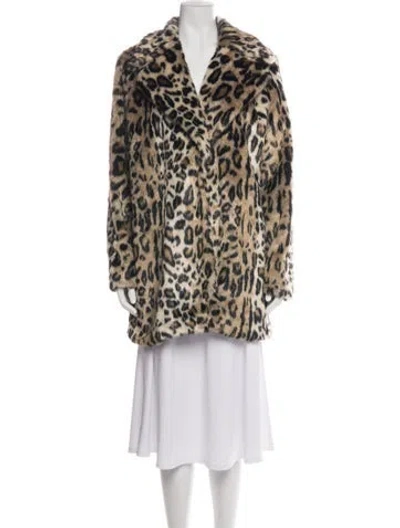 Pre-owned Frame Faux Fur Animal Print Faux Fur Coat In Brown