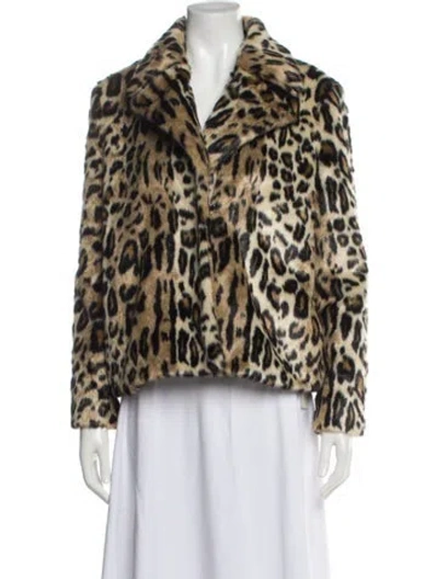 Pre-owned Frame Faux Fur Animal Print Faux Fur Jacket In Brown