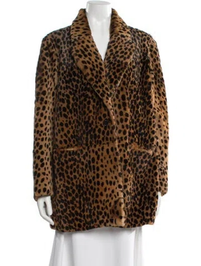 Pre-owned Frame Faux Fur Animal Print Faux Fur Jacket In Brown