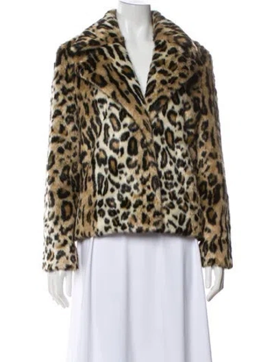Pre-owned Frame Faux Fur Animal Print Faux Fur Jacket In Brown