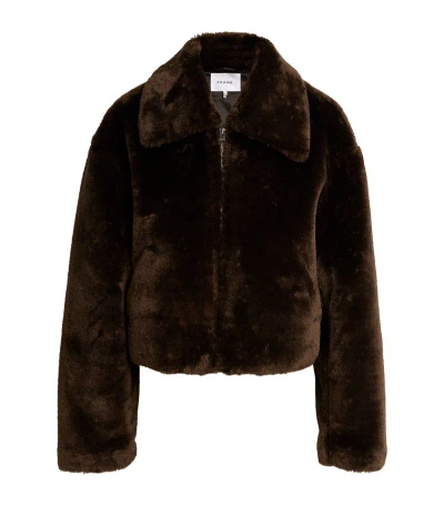 Frame Faux Fur Bomber Jacket In Brown