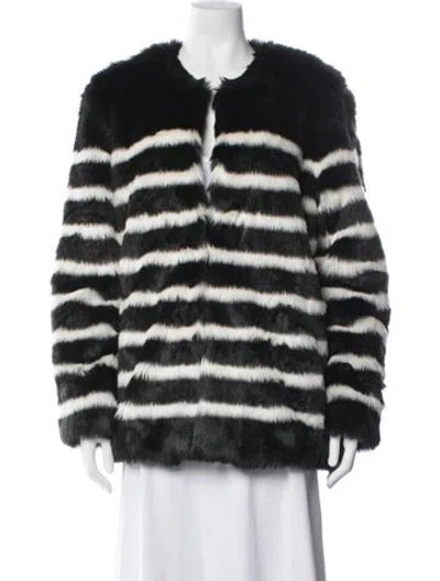 Pre-owned Frame Faux Fur Striped Faux Fur Coat In Black