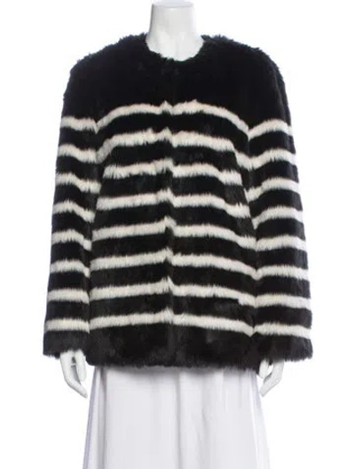 Pre-owned Frame Faux Fur Striped Faux Fur Jacket In Black