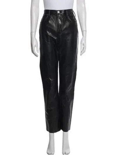 Pre-owned Frame Faux Leather Straight Leg Pants In Black