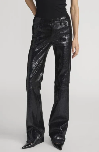 Frame Faux Snakeskin Leather Bootcut Pants In Black