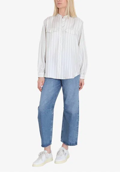Frame Femme Pocket Shirt In Cream Multi In White