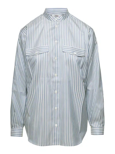 FRAME LIGHT-BLUE STRIPED OVERSIZE SHIRT IN SILK WOMAN