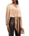 Frame Femme Tie Neck Blouse In Blush In Neutral