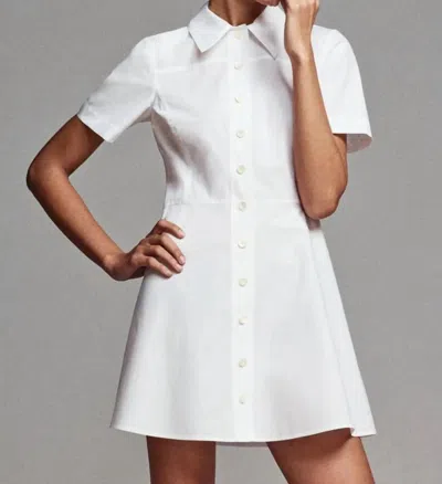 Frame Flared Cotton Poplin Mini Shirt Dress In White