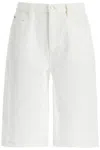 Frame Flared Denim Bermuda Shorts. In Au Natural Clean (white)