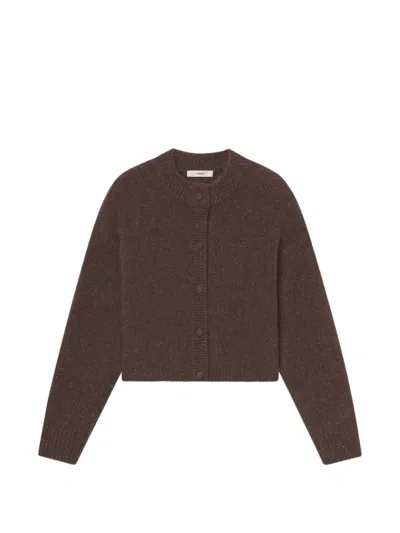 Frame Flecked Button-up Cardigan In Brown