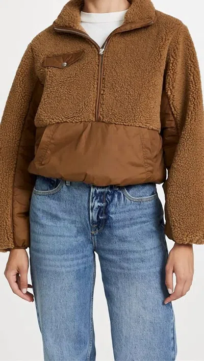 Frame Fleece Mix Pullover Jacket In Vicuna, Brown