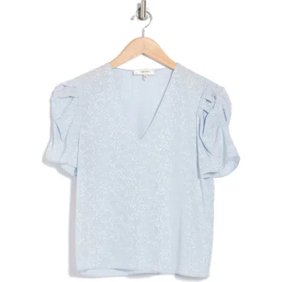 Frame Floral Jacquard Short Sleeve Silk Top In Denim Blue