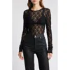 Frame Crewneck Mesh Lace Tee In Black