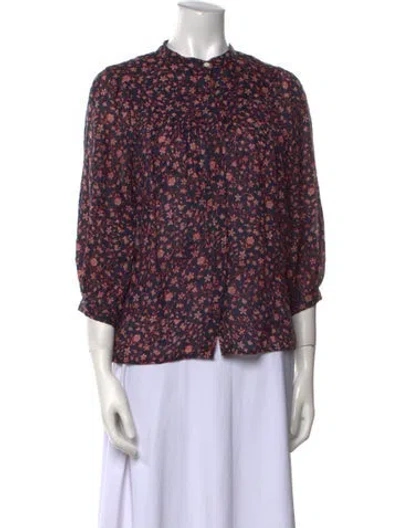 Pre-owned Frame Floral Print Crew Neck Blouse In Blue