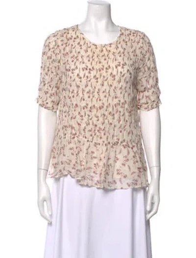 Pre-owned Frame Floral Print Crew Neck Blouse In Burgundy/neutrals