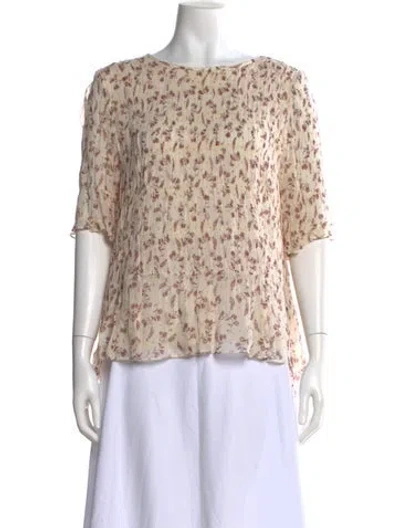 Pre-owned Frame Floral Print Crew Neck Blouse In White