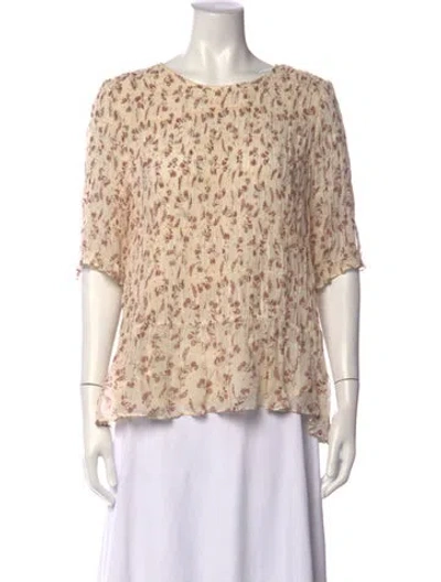 Pre-owned Frame Floral Print Crew Neck Blouse In White